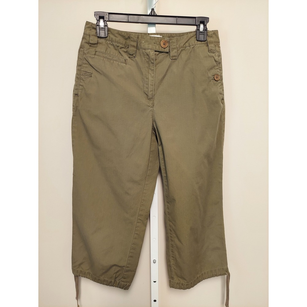Talbots Olive Green Ripstop Cotton Crop Pants Utility Drawstring 6P Gorpcore